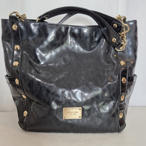 Michael Kors Delancy Studded Mirrored Metallic Chain-Link Strap Tote PLUS Wallet - Picture 1 of 16